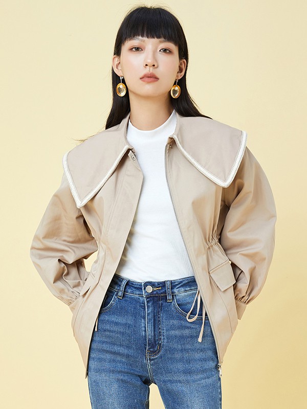 gcrues2020秋冬季杏色纯色外套