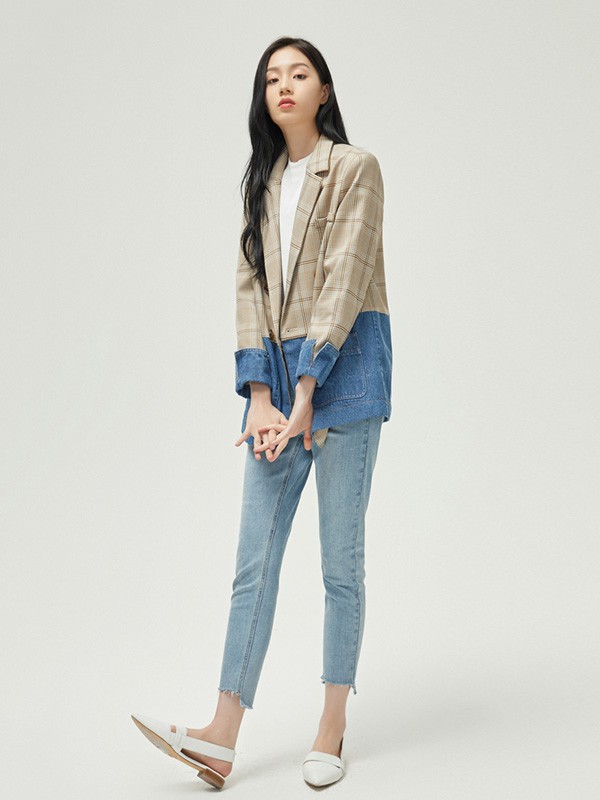 me&city2020秋冬季拼色格子外套