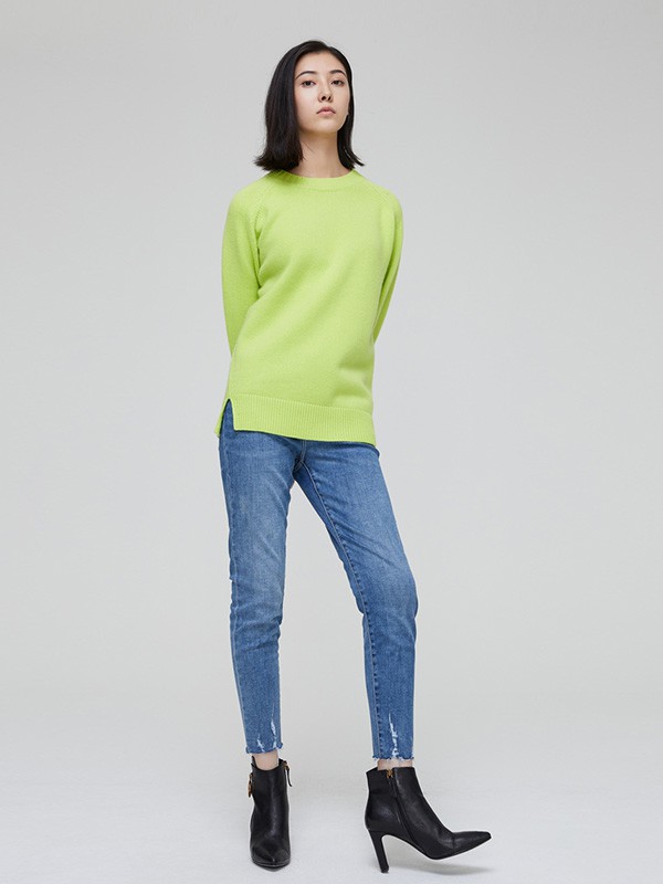 me&city2020秋冬季绿色纯色毛衣