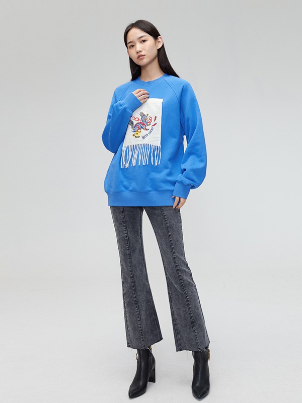 me&city2020秋冬季蓝色贴布上衣