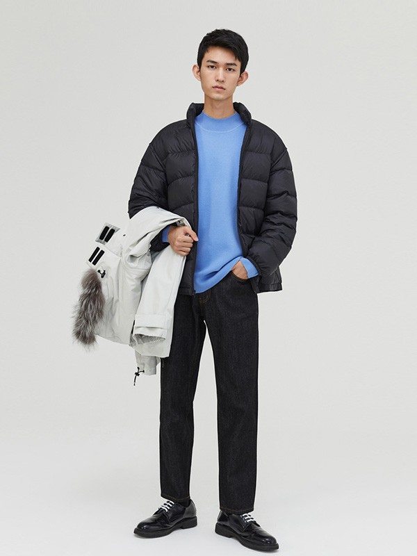 me&city休闲装2020秋冬季黑色纯色羽绒服