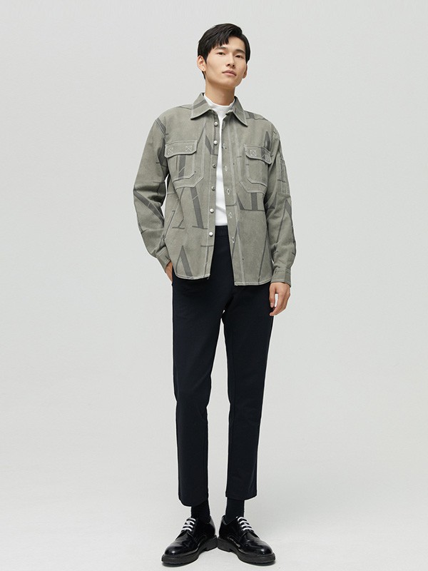 me&city休闲装2020秋冬季灰色印花外套