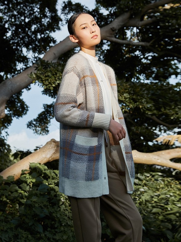 me&city休闲装2020秋冬季灰色格子外套