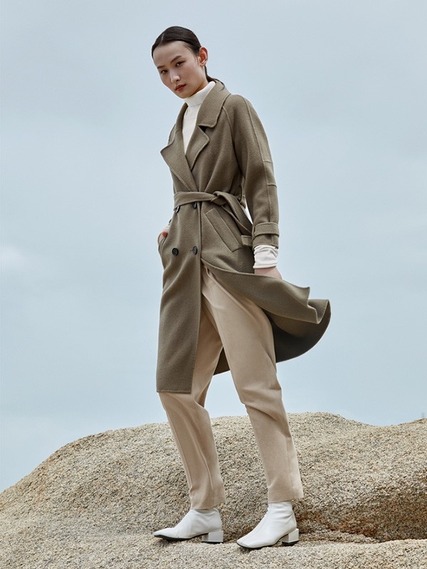 me&city休闲装2020秋冬季墨绿色长款大衣