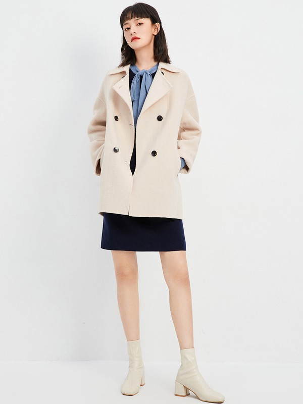 诗凡黎女装2020秋冬季米色纯色外套