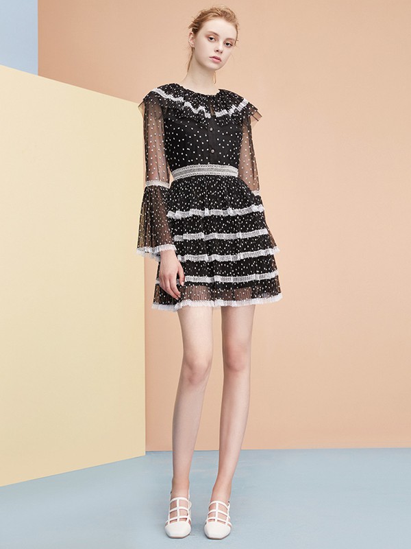 可可尼2020春夏季黑色波点连衣裙