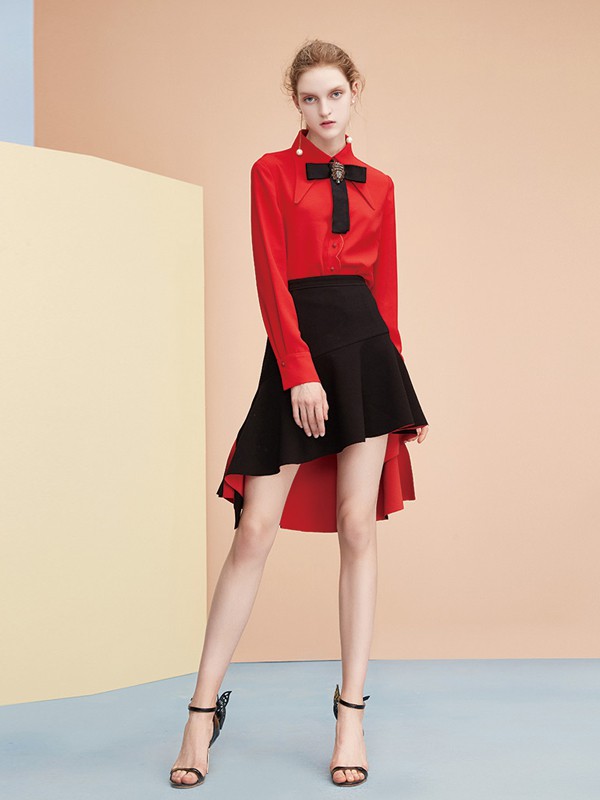 可可尼2020春夏季红色纯色衬衫