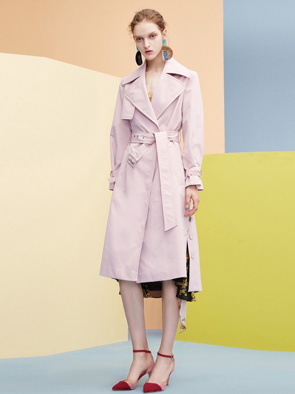 可可尼2020春夏季粉色纯色风衣