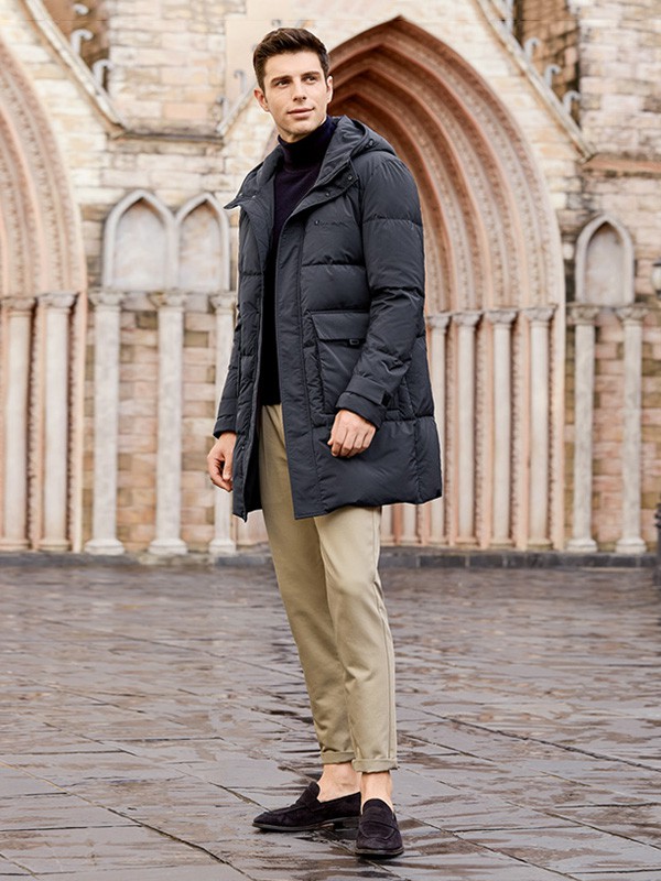 千纸鹤2020秋冬季黑色连帽羽绒服