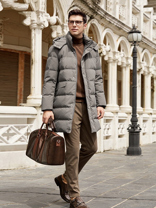 千纸鹤2020秋冬季灰色连帽羽绒服