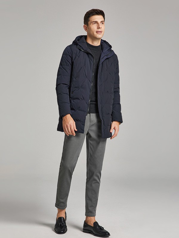 千纸鹤2020秋冬季藏蓝色连帽棉服