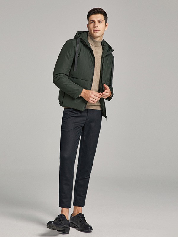 千纸鹤2020秋冬季墨绿色连帽羽绒服