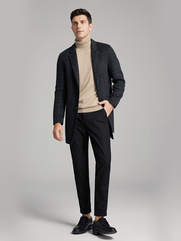 千纸鹤2020秋冬季黑色格子大衣