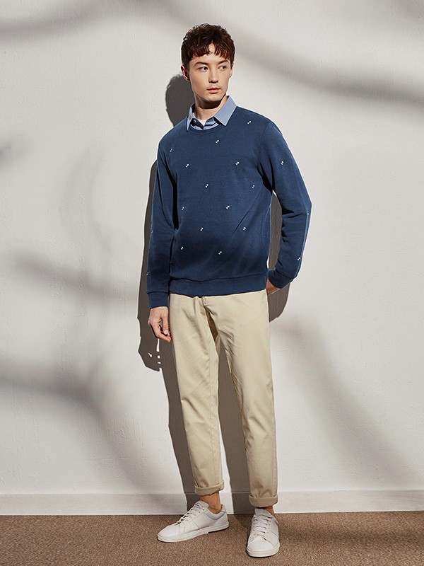 千纸鹤2020秋冬季藏蓝色修身针织衫