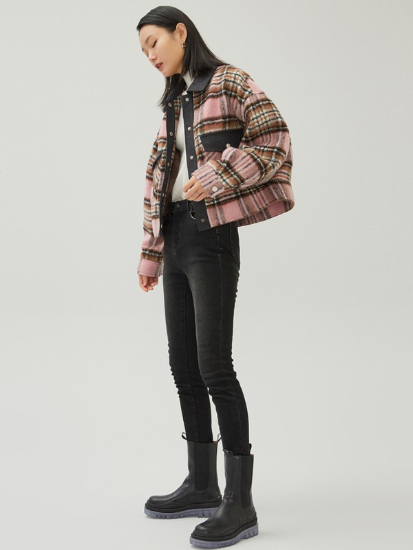 Z112020秋冬季粉色格子外套