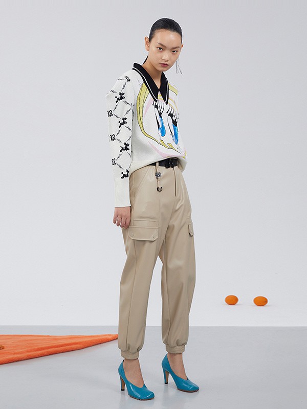 RE'VAN2020秋冬季白色图案毛衣