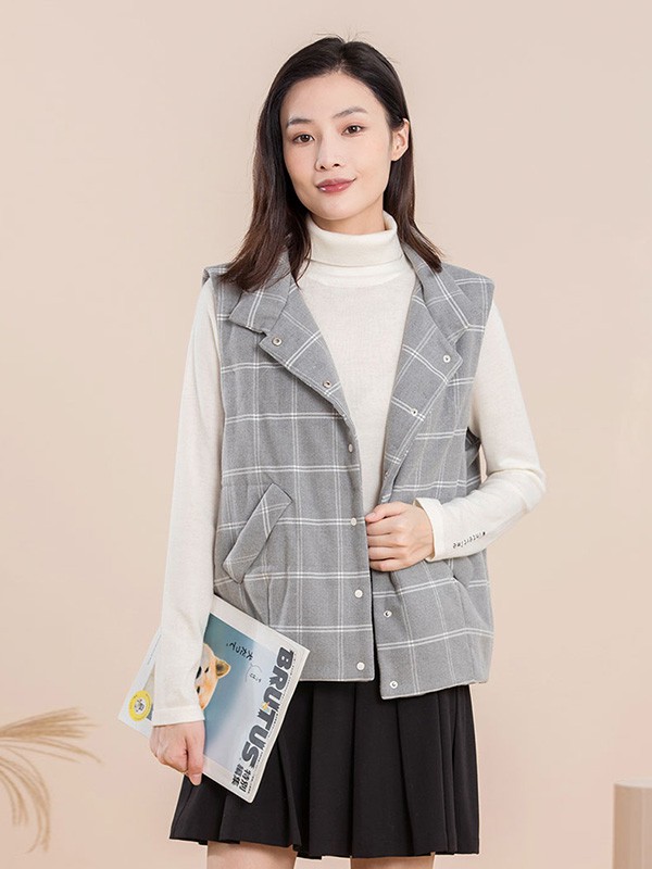 片断女装2020秋冬季灰色格子马夹