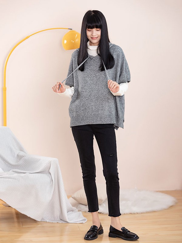 片断女装2020秋冬季灰色宽松毛衣