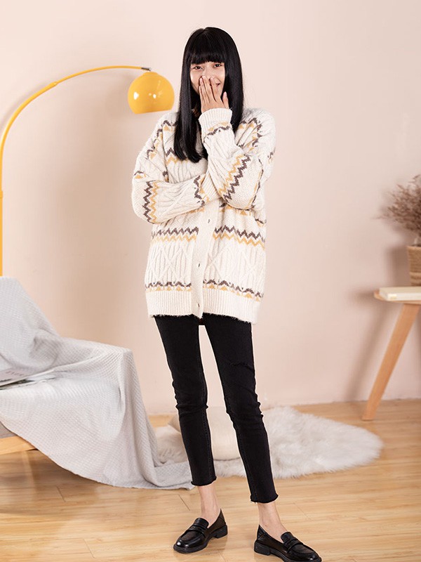 片断女装2020秋冬季米色宽松外套