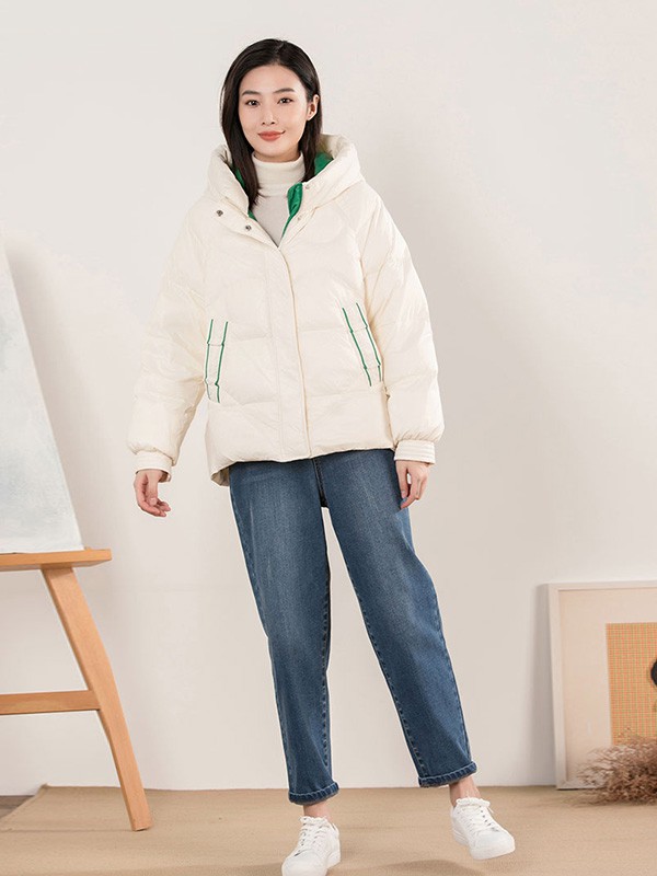 片断女装2020秋冬季白色连帽羽绒服