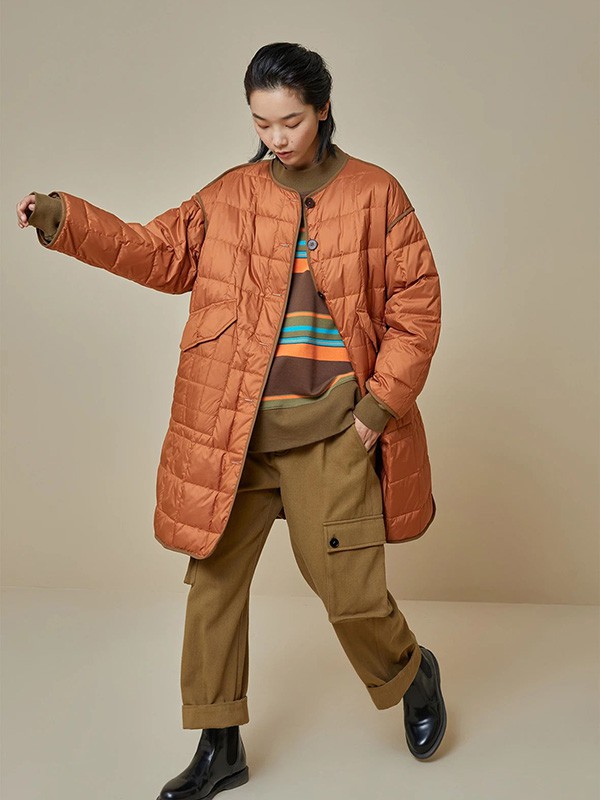 幻走女装2020秋冬季橙色宽松羽绒服