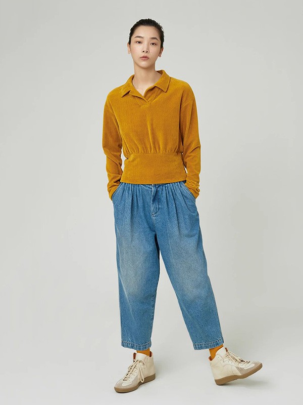 幻走女装2020秋冬季黄色收腰上衣