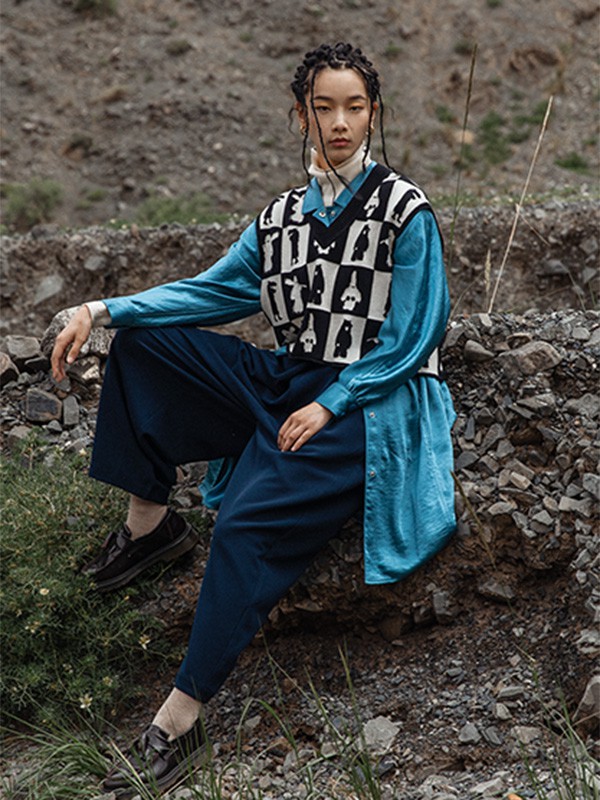 幻走女装2020秋冬季绿色长款衬衫