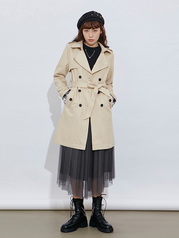 六町目女装2020秋冬季米色宽松风衣