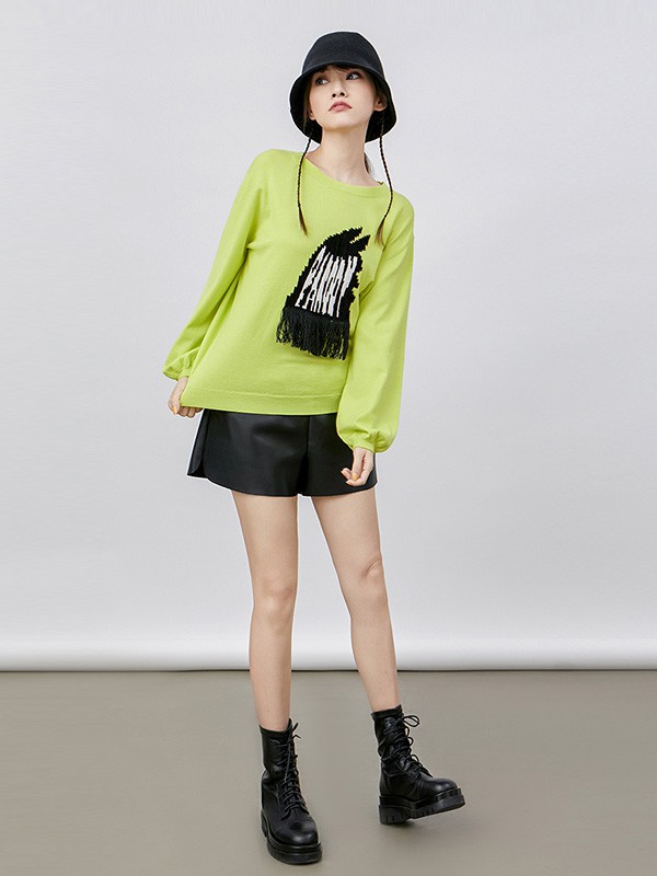 六町目女装2020秋冬季绿色泡泡袖上衣