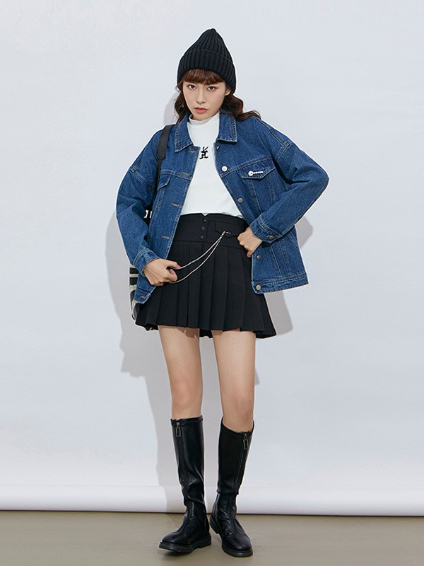 六町目女装2020秋冬季蓝色宽松外套