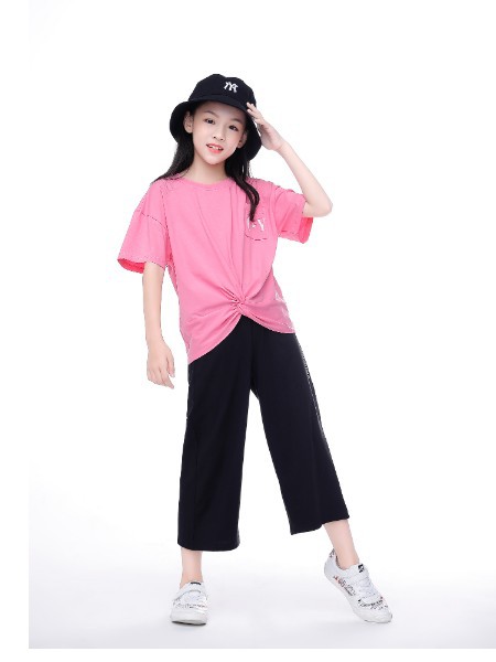 糖果布丁2020春夏季粉色纯色T恤