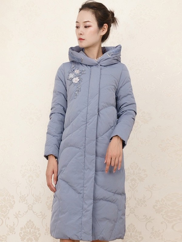 木帛2020秋冬季蓝色连帽棉服