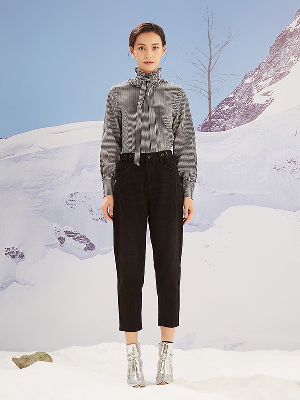 CC&DD女装2020秋冬季黑色条纹衬衫