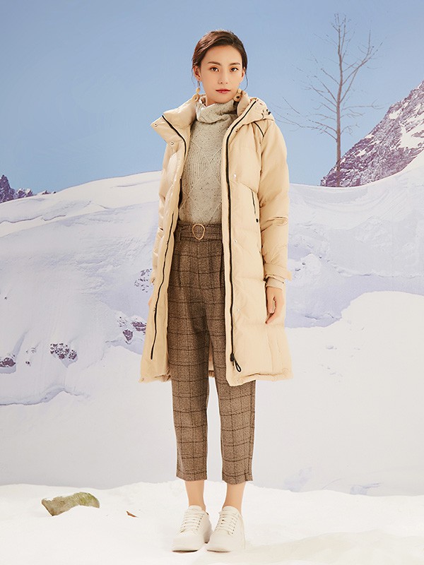 CC&DD女装2020秋冬季杏色长款羽绒服