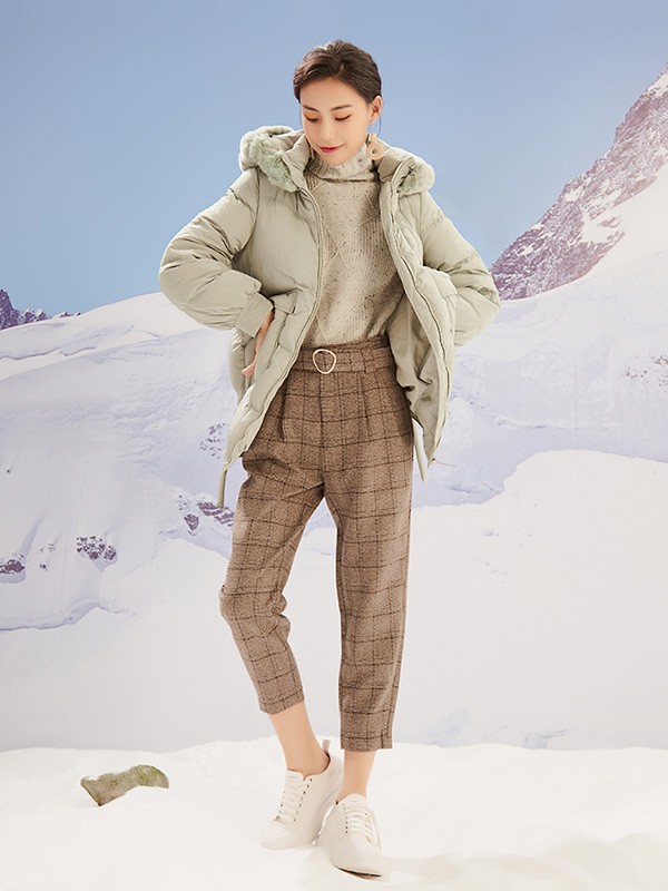 CC&DD女装2020秋冬季绿色带毛领羽绒服