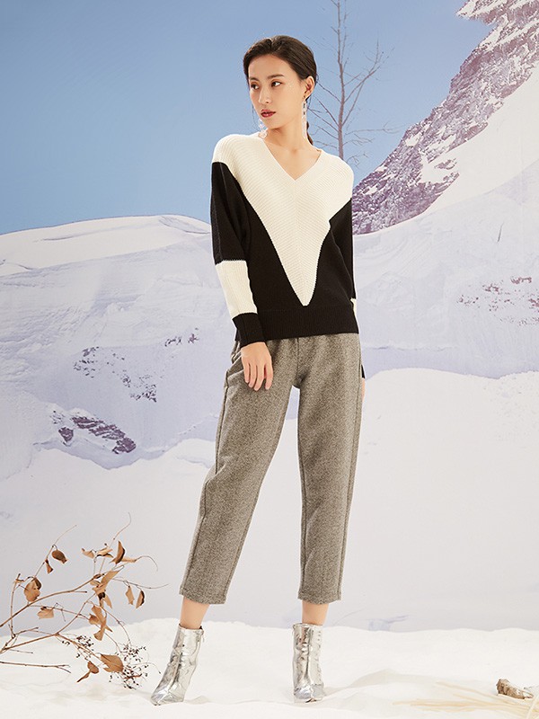 CC&DD女装2020秋冬季拼色撞色毛衣