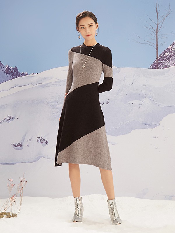 CC&DD女装2020秋冬季拼色修身针织裙