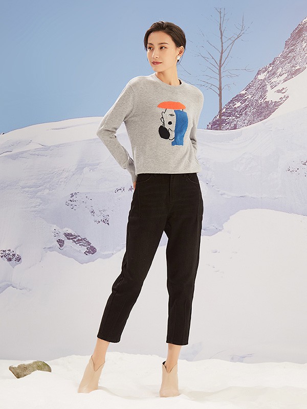 CC&DD女装2020秋冬季灰色图案针织衫