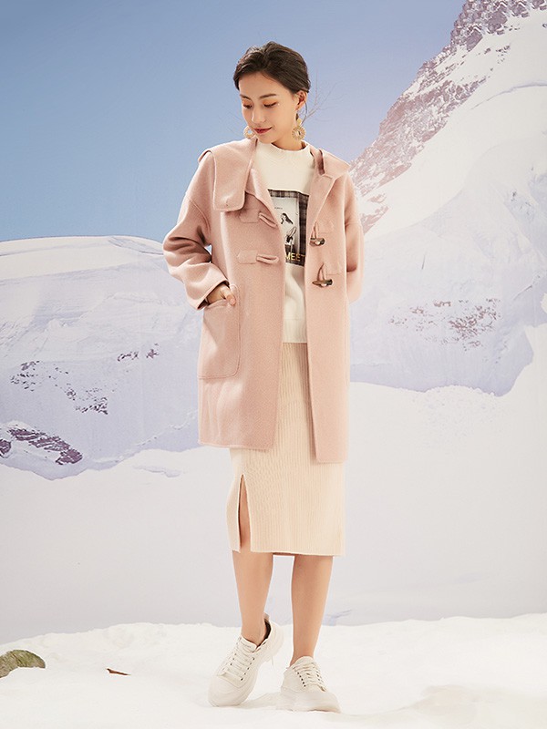 CC&DD女装2020秋冬季粉色连帽大衣