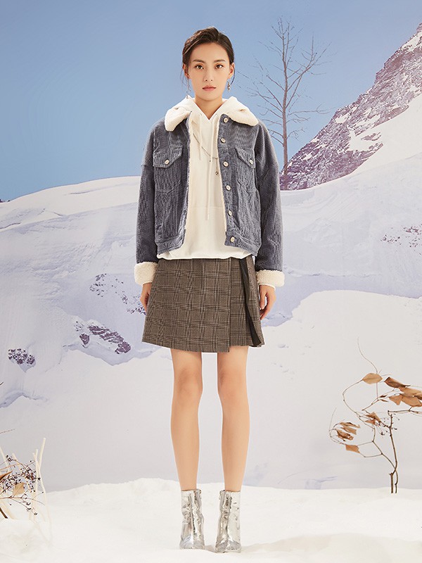 CC&DD女装2020秋冬季灰色带毛领外套