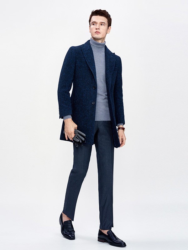 乔顿2020秋冬季藏蓝色宽松大衣