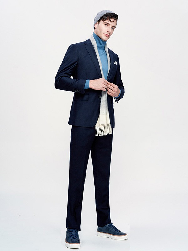 乔顿2020秋冬季藏蓝色修身西装