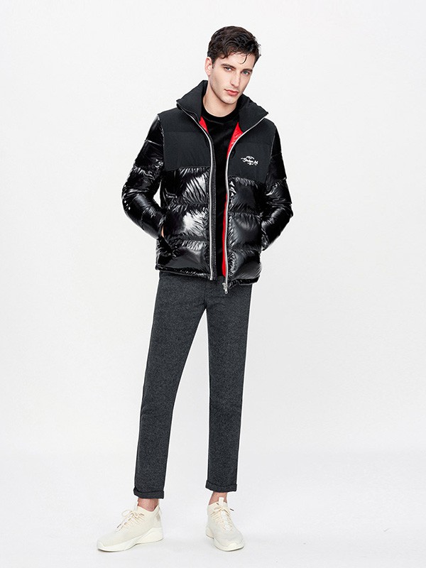 乔顿2020秋冬季黑色亮面棉服