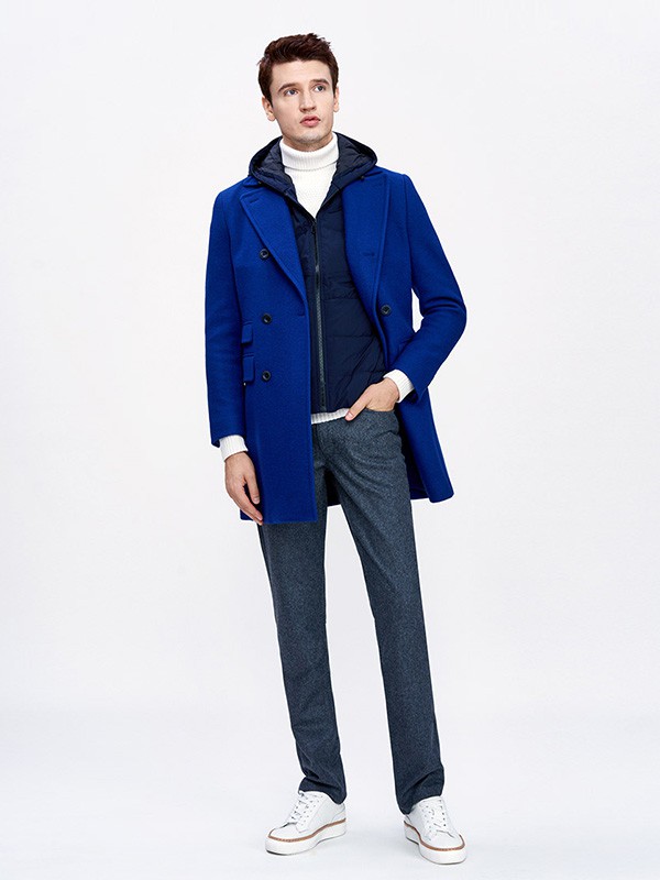 乔顿2020秋冬季蓝色宽松大衣