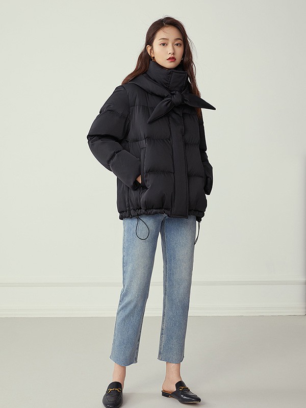 范思蓝恩2020秋冬季黑色纯色羽绒服