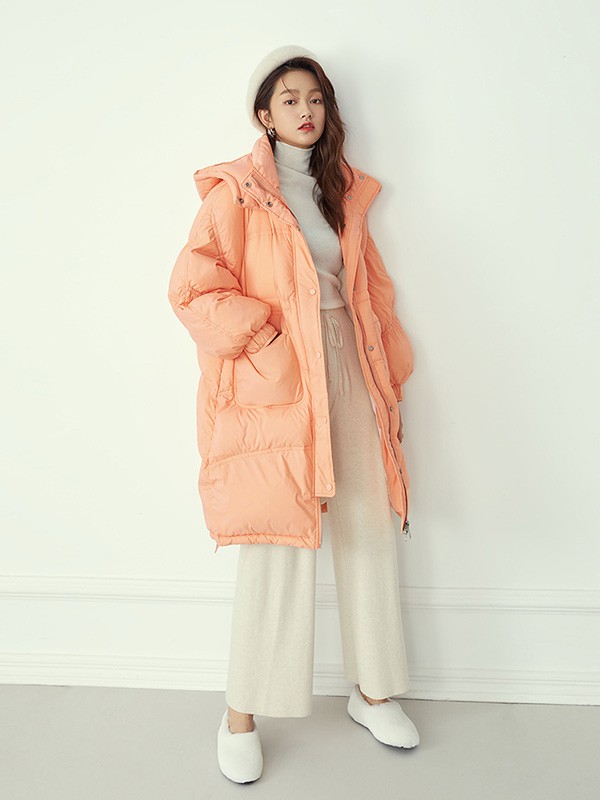 范思蓝恩女装2020秋冬季橙色连帽羽绒服