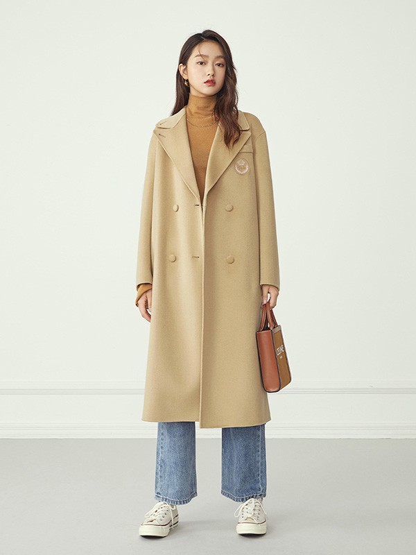 范思蓝恩女装2020秋冬季卡其色长款大衣