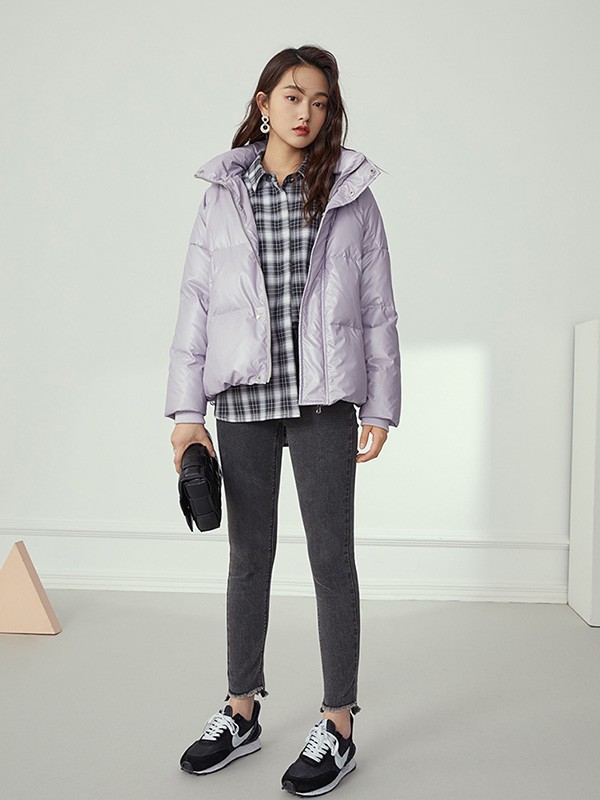 范思蓝恩女装2020秋冬季紫色宽松羽绒服