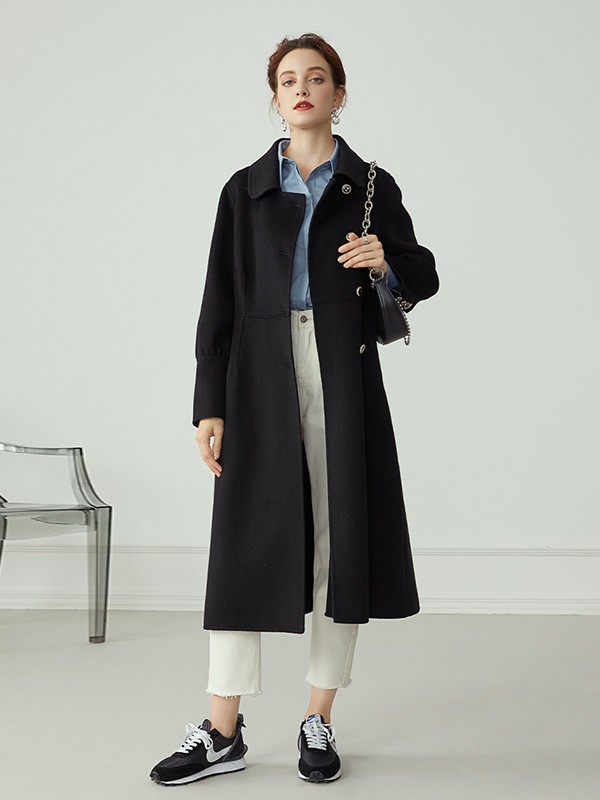 范思蓝恩女装2020秋冬季紫色长款大衣