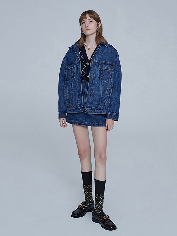 卓雅2020秋冬季蓝色宽松外套